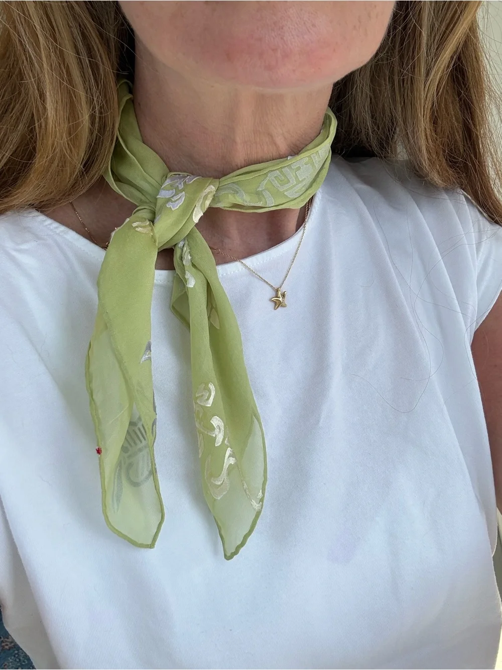 100% Silk Chinese Longevity Symbol Scarf Green Sheer Neck Hair Bag Scarf
